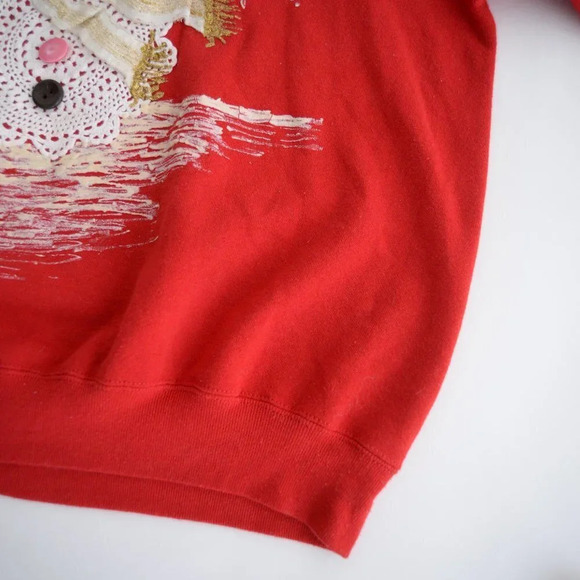 Vintage Jerzees Red Snowman Lace & Buttons &  Snowflakes Crewneck Sweater 2X - Picture 5 of 14